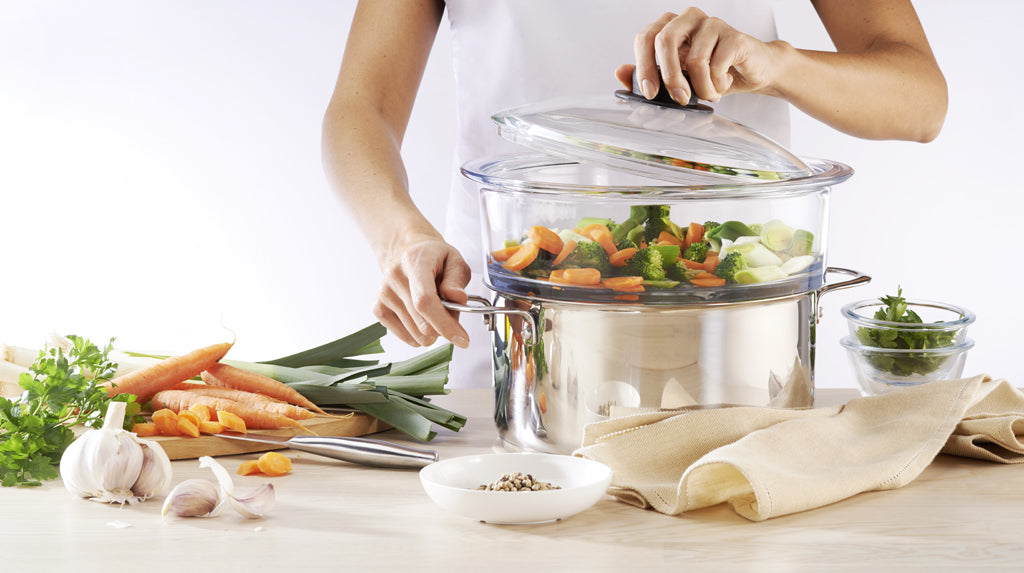 Cesta de vapor + tapa de vidrio – Cocina al vapor para una cocina sana -  Tienda Online Pyrex®