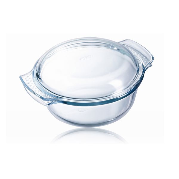 Cazuela redonda de vidrio con tapa de vidrio cubierta para horno, cuencos  de vidrio para microondas de fácil agarre con tapa de vidrio (1L)
