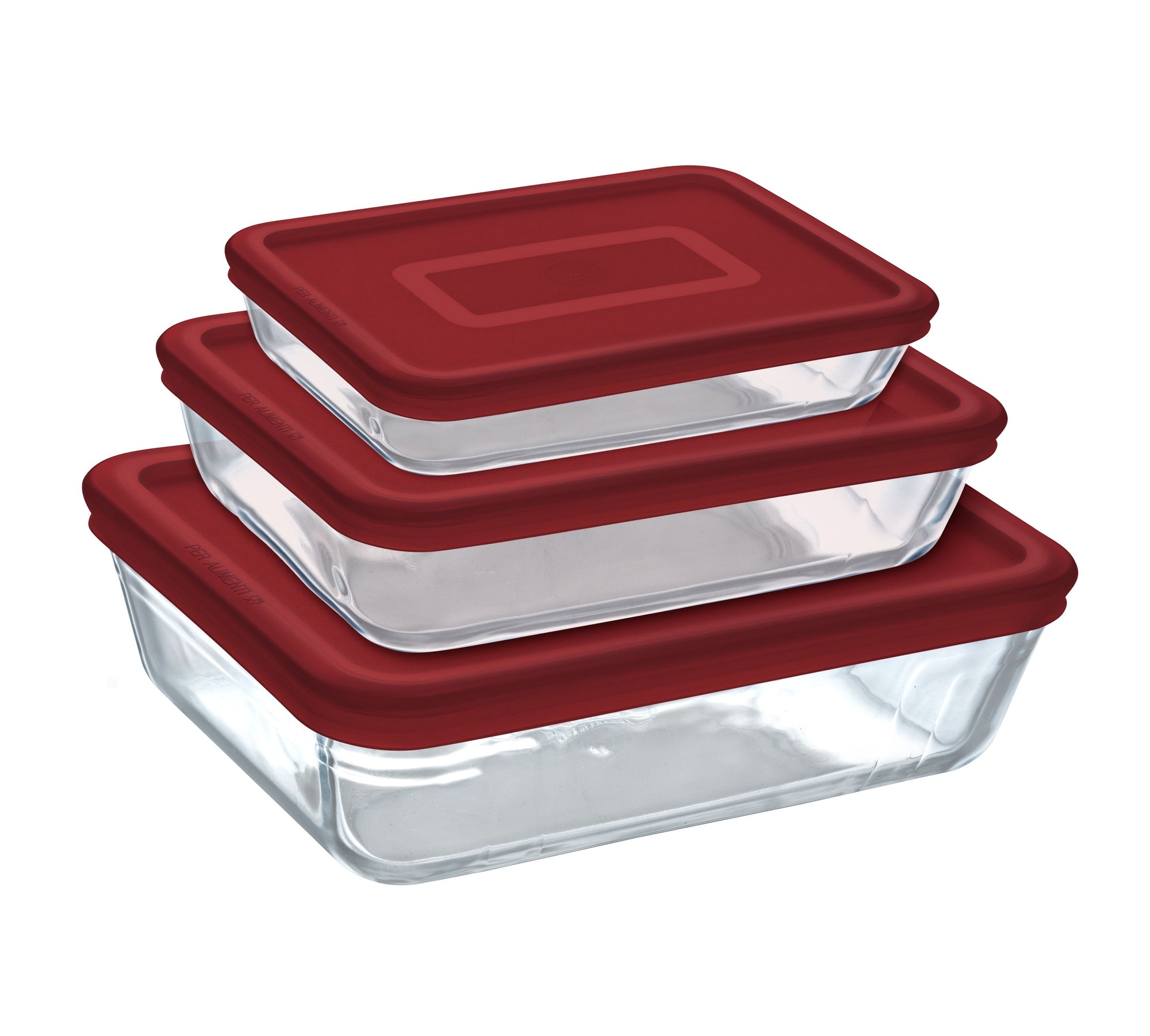 Recipientes de vidrio, Pyrex, con tapa para almacenamiento de alimentos,  Rojo