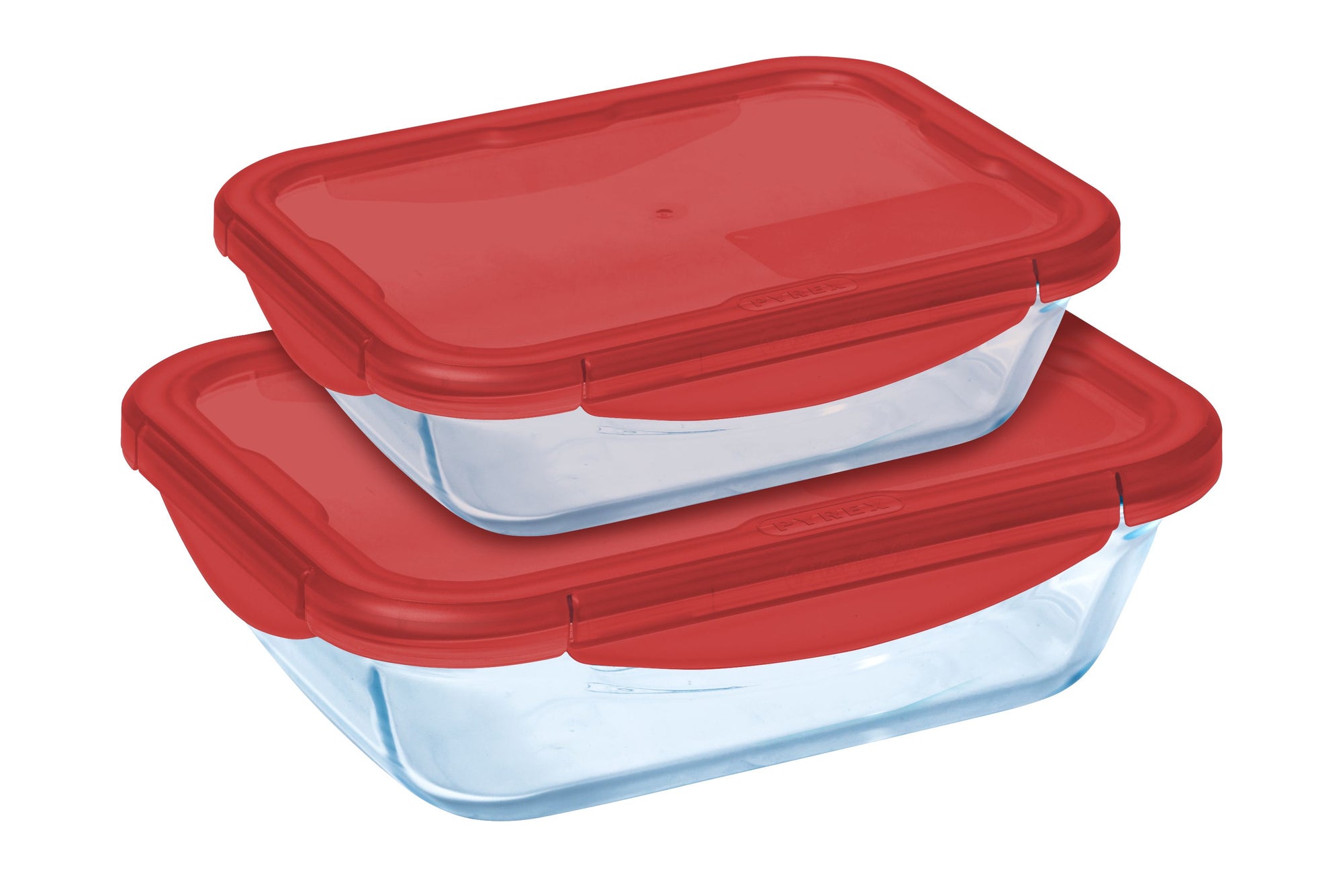 Recipientes de vidrio, Pyrex, con tapa para almacenamiento de alimentos,  Rojo